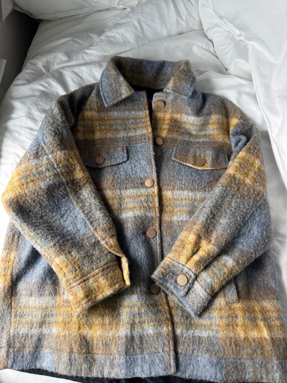 Zara baby blue and Mustard Plaid Wool-Blend Shacket
